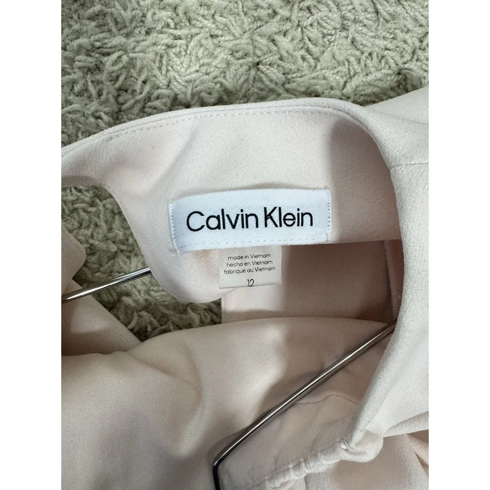 Calvin Klein Blush Pink Puff Sleeve Midi Sheath Dress Open Back Size 12 Wedding‎